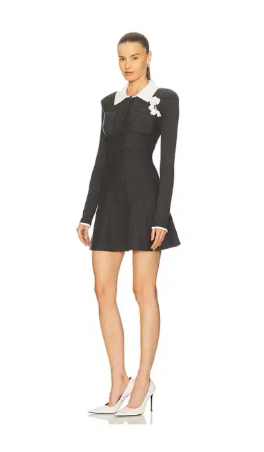 self-portrait Grey Crochet Flower Collared Knit Mini Dress | Thumbnail 2