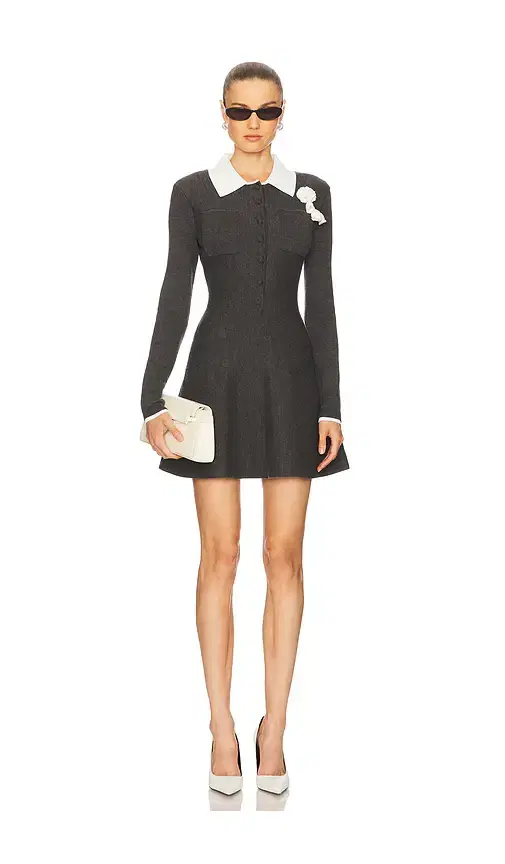 self-portrait Grey Crochet Flower Collared Knit Mini Dress