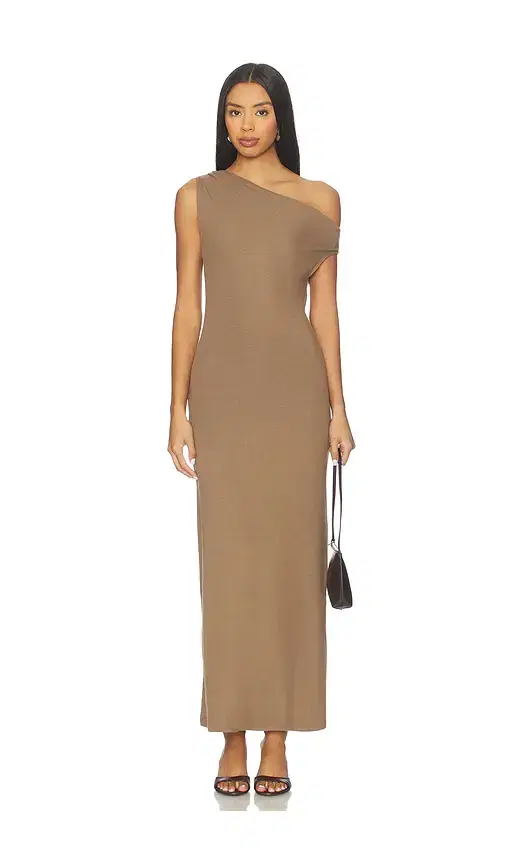 LESET Lauren Ruched Asymmetrical Shoulder Dress