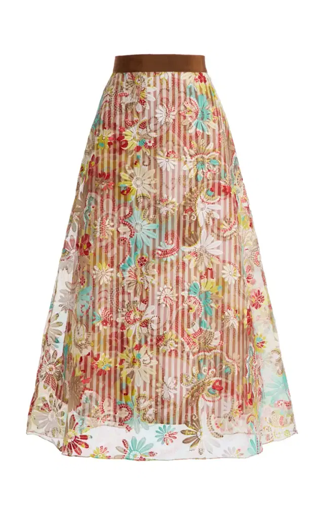 Nelida Embroidered Organza Midi Skirt