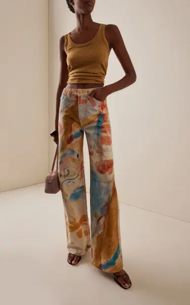 Ulla Johnson Willow Printed Denim Wide-Leg Cotton Jeans | Thumbnail 2
