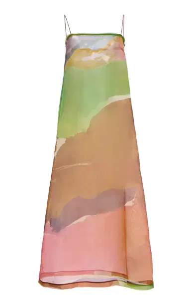 Ulla Johnson Landscape Printed Silk Chiffon Midi Dress | Thumbnail 1