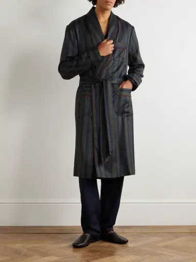 Rubinacci Belted Striped Wool-Twill Robe - Men | Thumbnail 2 Rubinacci Belted Striped Wool-Twill Robe - Men | Thumbnail 2