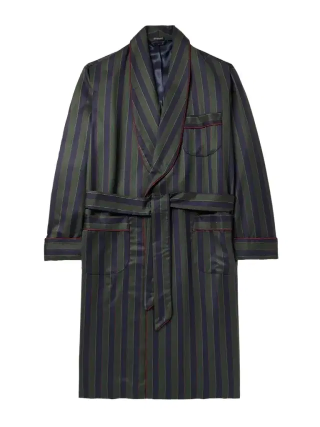 Rubinacci Belted Striped Wool-Twill Robe - Men