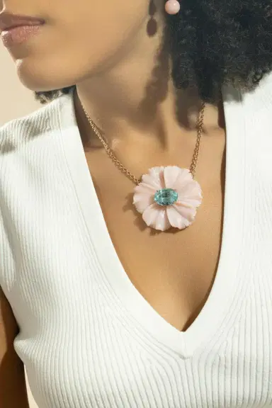 IRENE NEUWIRTH JEWELRY Aquamarine Pink Opal Tropical Flower Necklace | Thumbnail 3