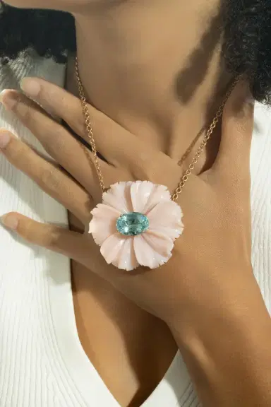 IRENE NEUWIRTH JEWELRY Aquamarine Pink Opal Tropical Flower Necklace | Thumbnail 4