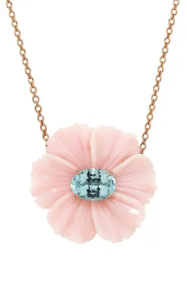 IRENE NEUWIRTH JEWELRY Aquamarine Pink Opal Tropical Flower Necklace | Thumbnail 1