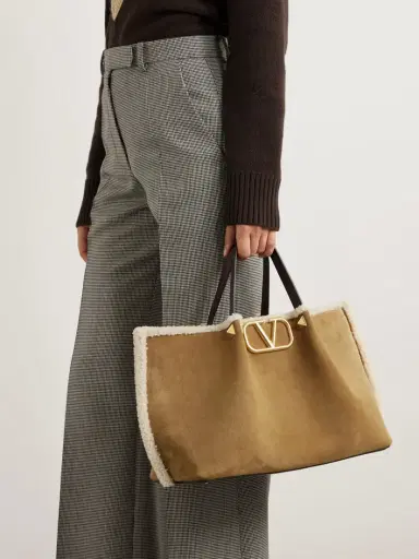 Valentino Garavani Vlogo Medium Leather-trimmed Embellished Suede Shoulder Bag | Thumbnail 2
