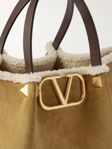 Valentino Garavani Vlogo Medium Leather-trimmed Embellished Suede Shoulder Bag | Thumbnail 4