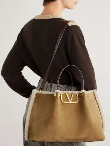 Valentino Garavani Vlogo Medium Leather-trimmed Embellished Suede Shoulder Bag | Thumbnail 6