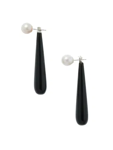 Sophie Buhai Medium Angelyne Onyx And Pearl Earrings | Thumbnail 1 Sophie Buhai Medium Angelyne Onyx And Pearl Earrings | Thumbnail 1
