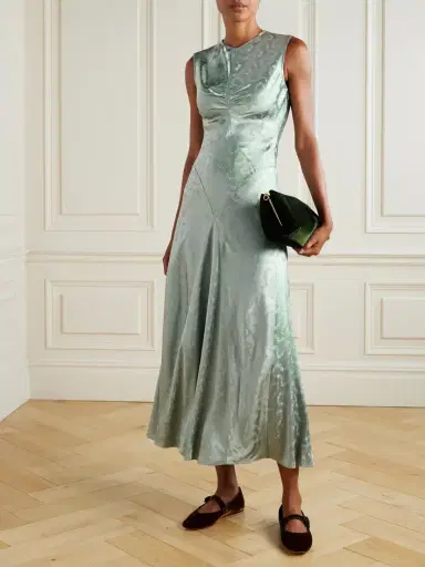 DÔEN Ginette Paneled Floral-jacquard Satin Midi Dress | Thumbnail 2 DÔEN Ginette Paneled Floral-jacquard Satin Midi Dress | Thumbnail 2