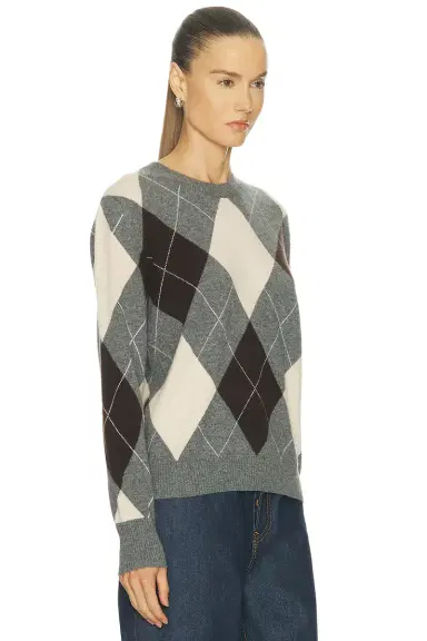 ENZA COSTA Knit Cashmere Argyle Sweater | Thumbnail 2