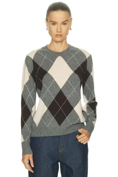 ENZA COSTA Knit Cashmere Argyle Sweater | Thumbnail 1