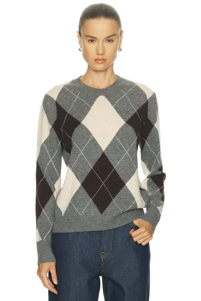 Enza Costa Knit Cashmere Argyle Sweater