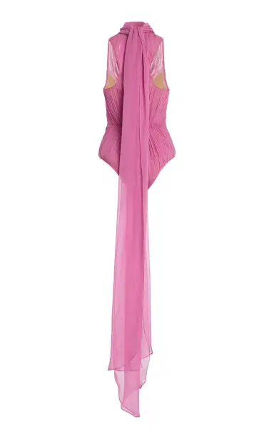 Atelier Prabal Gurung Hand-Pleated Silk-Chiffon Bodysuit | Thumbnail 6