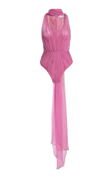 Atelier Prabal Gurung Hand-Pleated Silk-Chiffon Bodysuit | Thumbnail 1