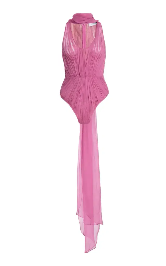 Atelier Prabal Gurung Hand-Pleated Silk-Chiffon Bodysuit