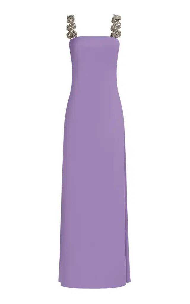 Taller Marmo Consuelo Strap Embellished Satin Maxi Dress