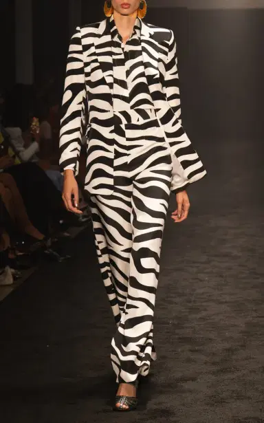 Sergio Hudson Long Notched Collar Silk Crepe Blazer - Animal | Thumbnail 2