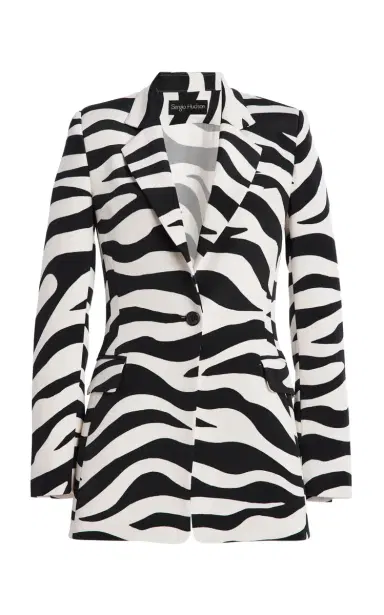 Sergio Hudson Long Notched Collar Silk Crepe Blazer - Animal | Thumbnail 1