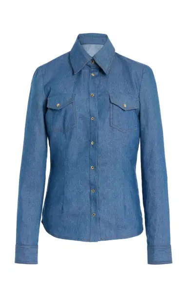 Sergio Hudson Snap-Button-Detailed Denim Shirt | Thumbnail 1