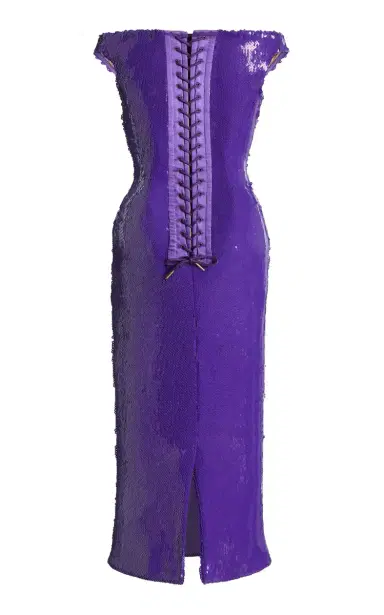 Sergio Hudson Off-The-Shoulder Corset Sequin Midi Dress - Purple | Thumbnail 3