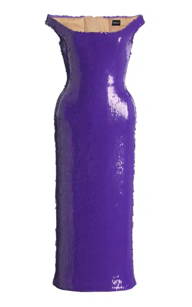 Sergio Hudson Off-The-Shoulder Corset Sequin Midi Dress - Purple | Thumbnail 1