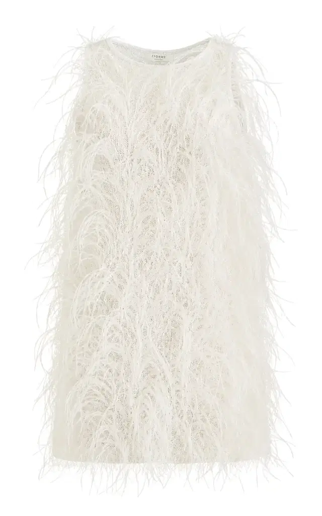 FFORME Salomi Feather-Embellished Cotton-Knit Mini Dress