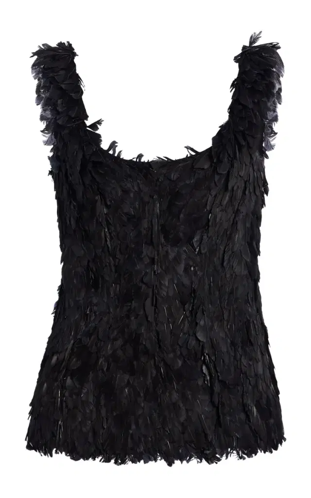 Atelier Prabal Gurung Hand-Feathered Corset Tank Top
