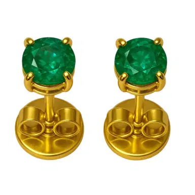 Wish Fine Jewelry 0.83ct Emerald 14K Gold Round Stud Earrings | Thumbnail 1