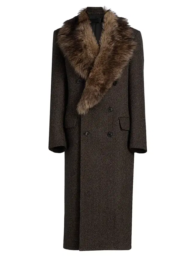Nili Lotan Women's Edina Wool & Shearling Long Coat - Bark Herringbone