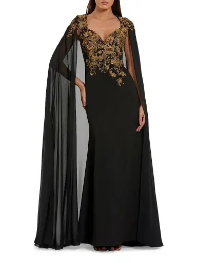 Mac Duggal Women's Crepe Floral Embellished Gown - Black Gold - Size 16 | Thumbnail 1 Mac Duggal Women's Crepe Floral Embellished Gown - Black Gold - Size 16 | Thumbnail 1