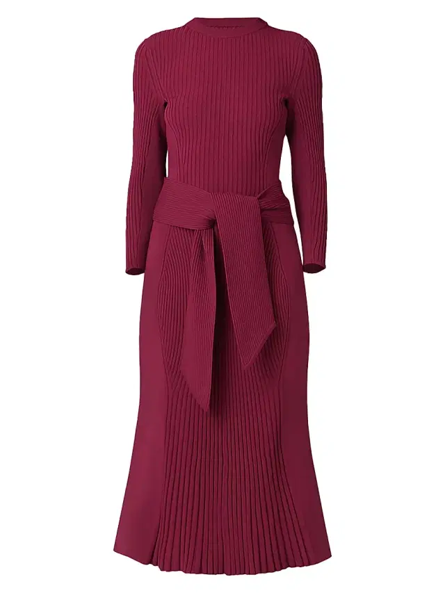 Shoshanna Women's Sam Knit Tie-Waist Midi-Dress - Burgundy