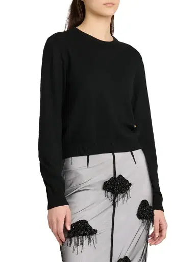 MOSCHINO Women's Ribbed Wool-Blend Crewneck Sweater - Black - Size 12 | Thumbnail 4 MOSCHINO Women's Ribbed Wool-Blend Crewneck Sweater - Black - Size 12 | Thumbnail 4