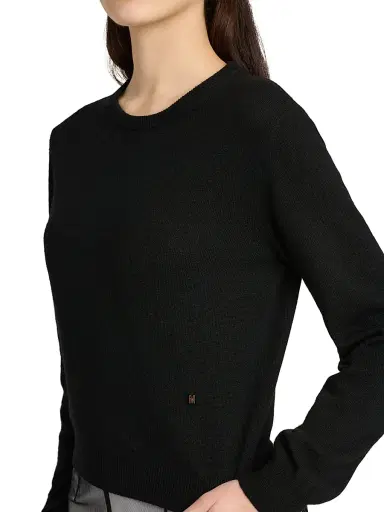 MOSCHINO Women's Ribbed Wool-Blend Crewneck Sweater - Black - Size 12 | Thumbnail 6 MOSCHINO Women's Ribbed Wool-Blend Crewneck Sweater - Black - Size 12 | Thumbnail 6