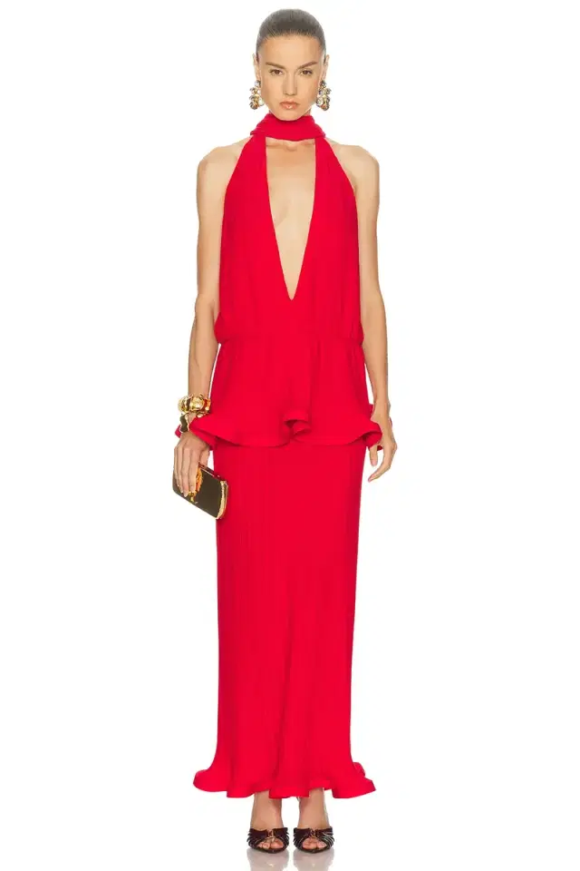 Rowen Rose Plunge Neck Long Dress
