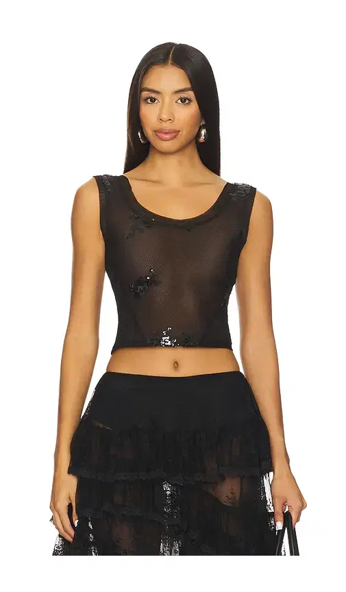 Yuhan Wang Floral Sequin Mesh Top