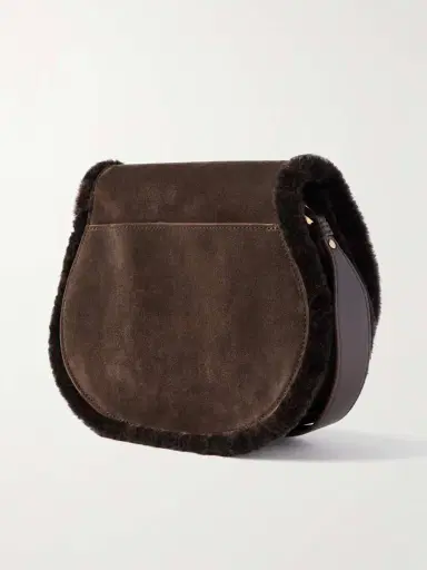 Chloé Marcie Leather-trimmed Suede And Shearling Shoulder Bag | Thumbnail 3 Chloé Marcie Leather-trimmed Suede And Shearling Shoulder Bag | Thumbnail 3