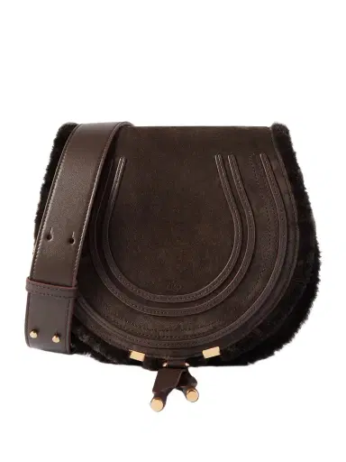 Chloé Marcie Leather-trimmed Suede And Shearling Shoulder Bag | Thumbnail 1 Chloé Marcie Leather-trimmed Suede And Shearling Shoulder Bag | Thumbnail 1