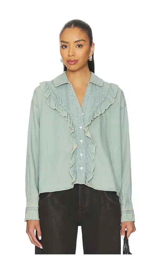 Free People x We The Free Tattered And Ruffled Top In Vintage Tint Wash