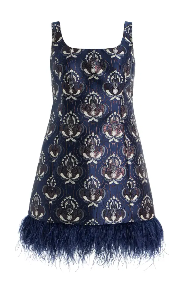 Carlie Feather-Trimmed Jacquard Mini Dress