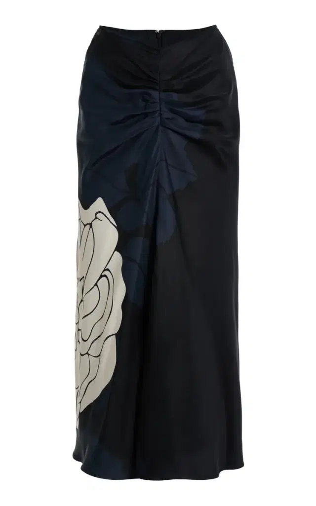 Victoria Beckham Rose-Print Satin Midi Skirt