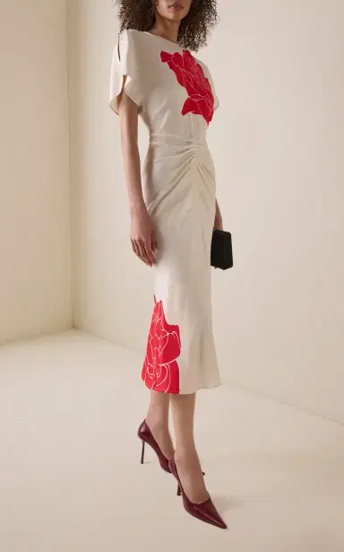 Victoria Beckham Rose-Print Satin Midi Dress | Thumbnail 2 Victoria Beckham Rose-Print Satin Midi Dress | Thumbnail 2
