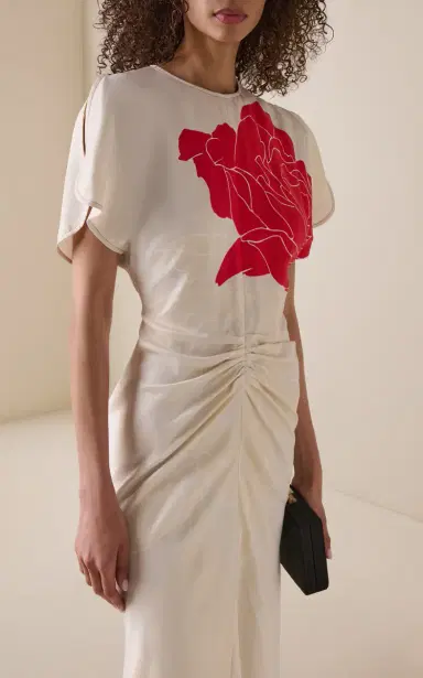 Victoria Beckham Rose-Print Satin Midi Dress | Thumbnail 3 Victoria Beckham Rose-Print Satin Midi Dress | Thumbnail 3