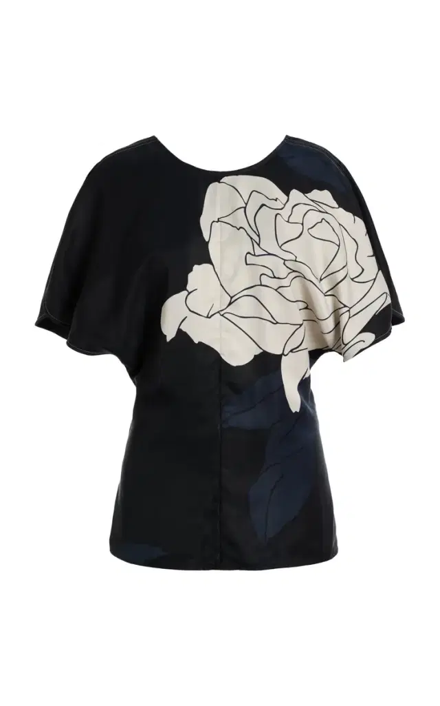 Victoria Beckham Rose-Print Satin Blouse