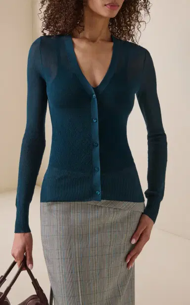 Victoria Beckham Fine-Knit Cotton-Blend Cardigan | Thumbnail 3