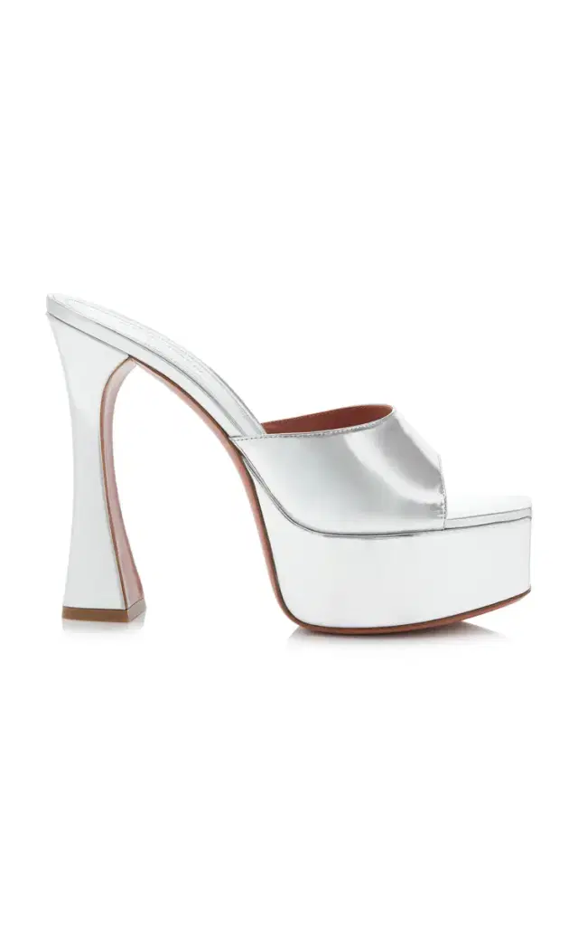 Amina Muaddi Dalida Metallic Leather Platform Mules