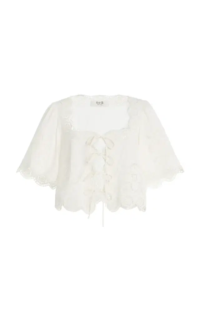 Sea Babette Eyelet Cotton Tie-Front Top