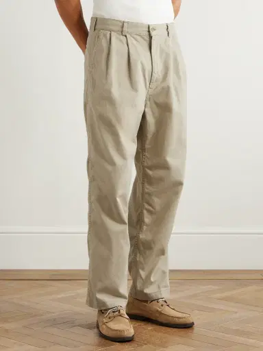 OrSlow Two Tuck Straight-Leg Pleated Cotton-Twill Trousers - Men | Thumbnail 3